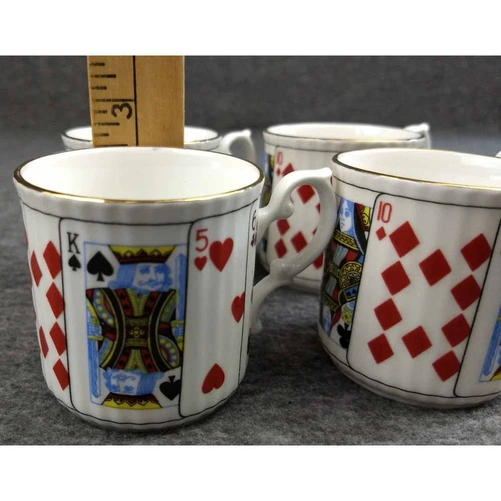 Elizabethan Playing Cards‎ Demitasse Cup & Saucer Set/4 Cut for Coffee England